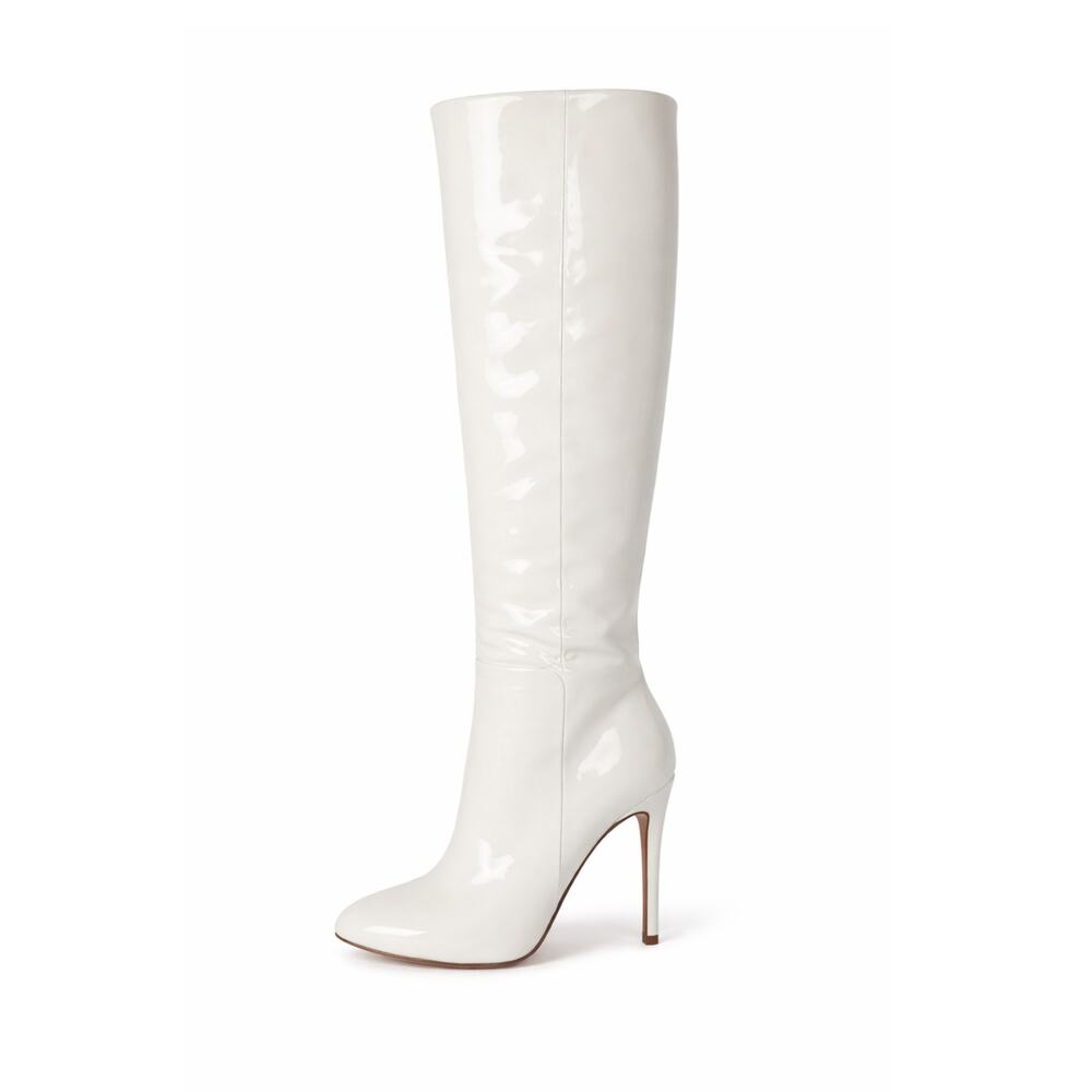 NWOB Aquazzura Brera 105 White Patent Leather Knee-High Boots Size 36.5 NWT